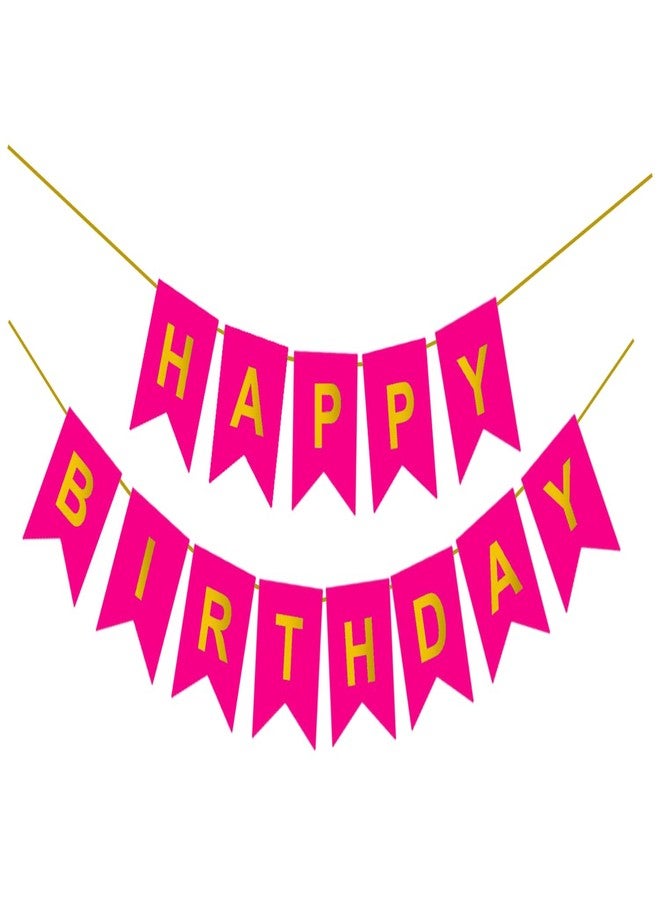 Flyloons Dark Pink Colour Happy Birthday Banner Decoration Kit for Boys Girls Kids Men Women | 13 Pcs Reusable Cardstock Happy Birthday Paper Banner